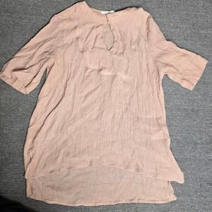 Active USA Women Pink Gauze Tunic Top Keyhole Neck High Low Blouse T14431 Mens M